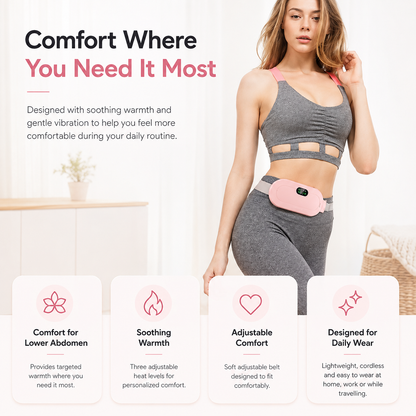CrestNode Period Relief Heating Belt | Cordless USB Rechargeable Heat & Massage Belt for Women