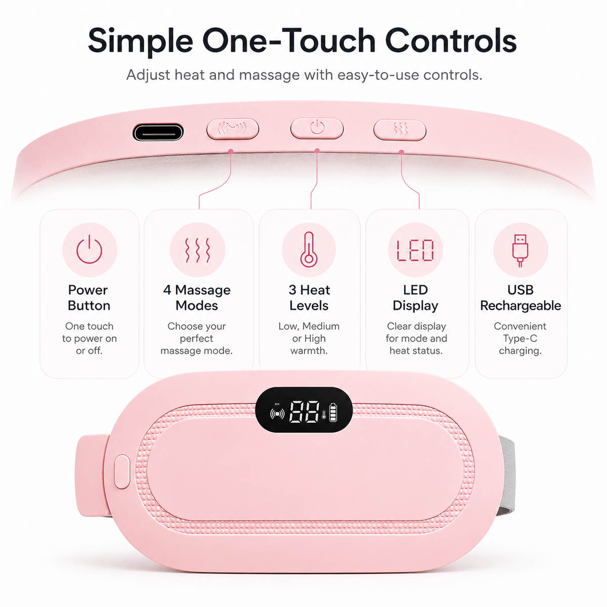 CrestNode Period Relief Heating Belt | Cordless USB Rechargeable Heat & Massage Belt for Women