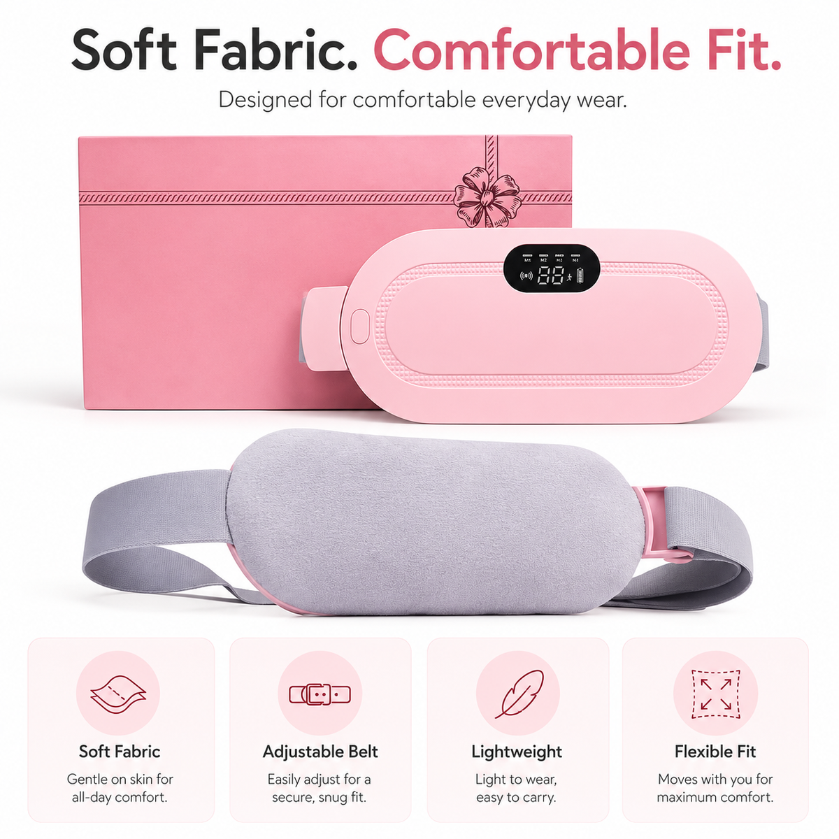 CrestNode Period Relief Heating Belt | Cordless USB Rechargeable Heat & Massage Belt for Women
